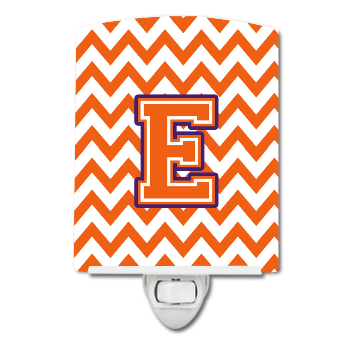 Carolines Treasures Letter E Chevron Orange and Regalia Ceramic Night Light, 6x4, Multicolor