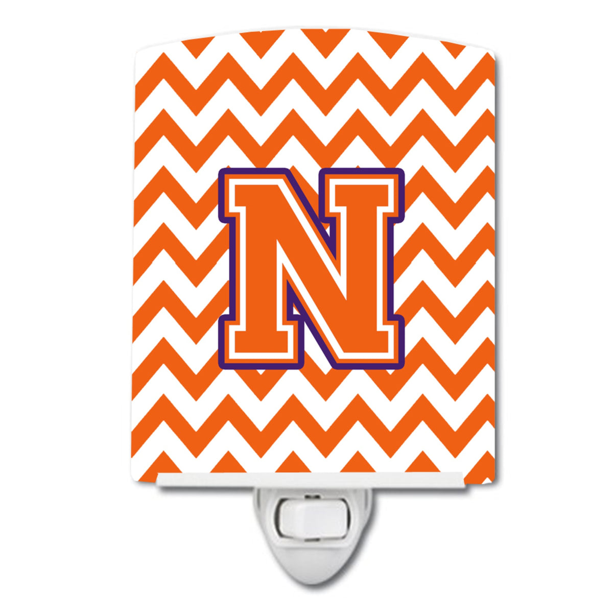 Carolines Treasures Letter N Chevron Orange and Regalia Ceramic Night Light, 6x4, Multicolor