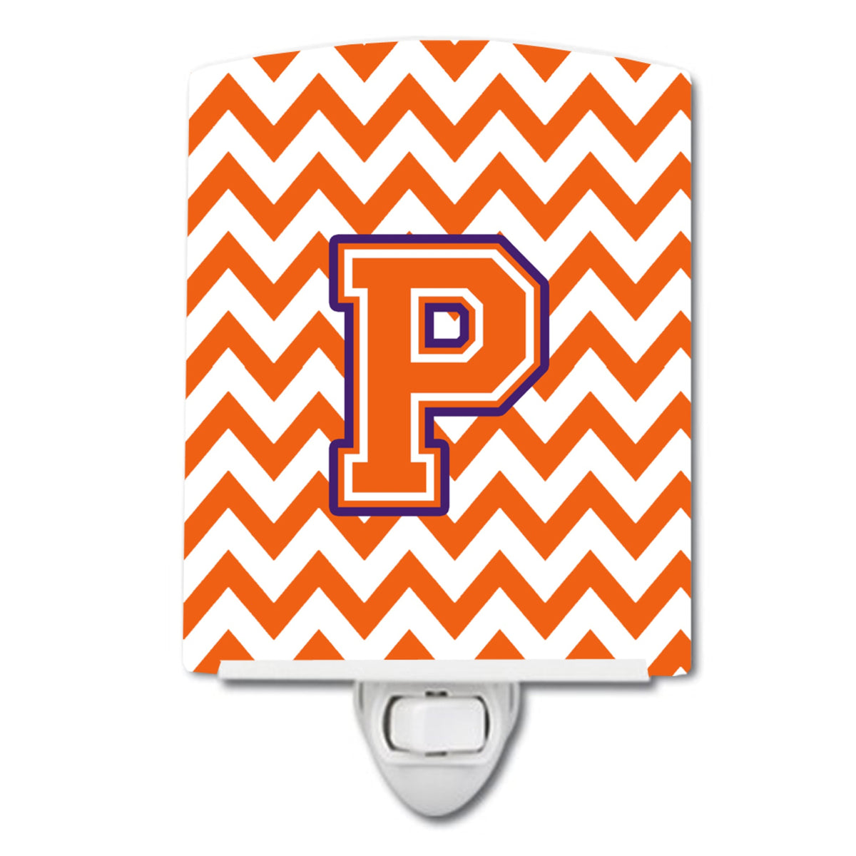 Carolines Treasures Letter P Chevron Orange and Regalia Ceramic Night Light, 6x4, Multicolor