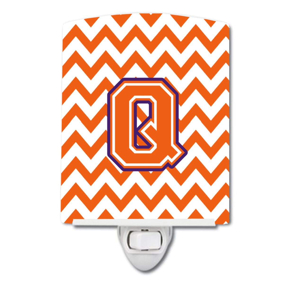 Carolines Treasures Letter Q Chevron Orange and Regalia Ceramic Night Light, 6x4, Multicolor