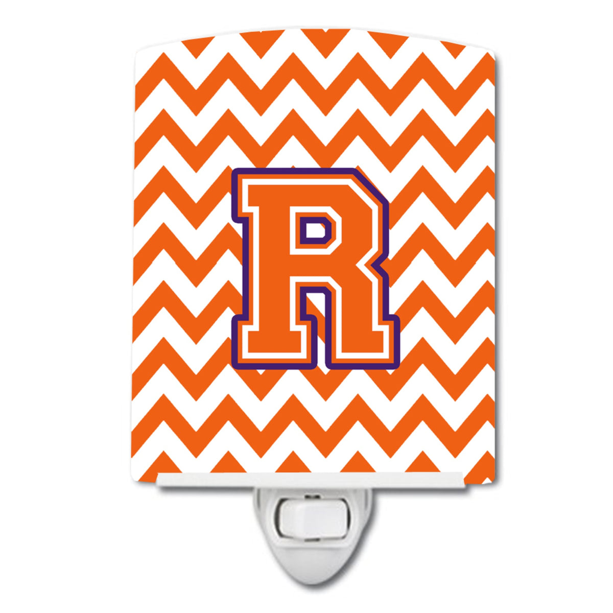 Carolines Treasures Letter R Chevron Orange and Regalia Ceramic Night Light, 6x4, Multicolor