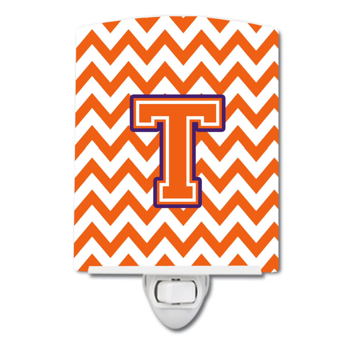 Carolines Treasures Letter T Chevron Orange and Regalia Ceramic Night Light, 6x4, Multicolor