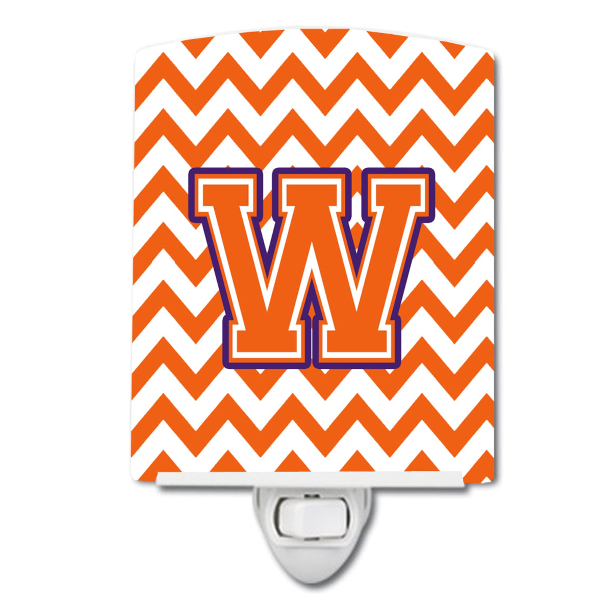 Carolines Treasures Letter W Chevron Orange and Regalia Ceramic Night Light, 6x4, Multicolor