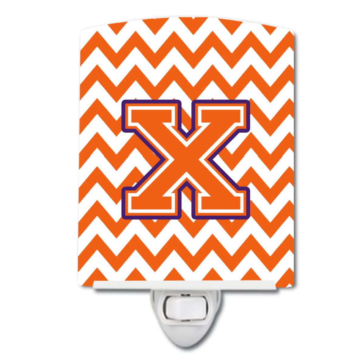 Carolines Treasures Letter X Chevron Orange and Regalia Ceramic Night Light, 6x4, Multicolor