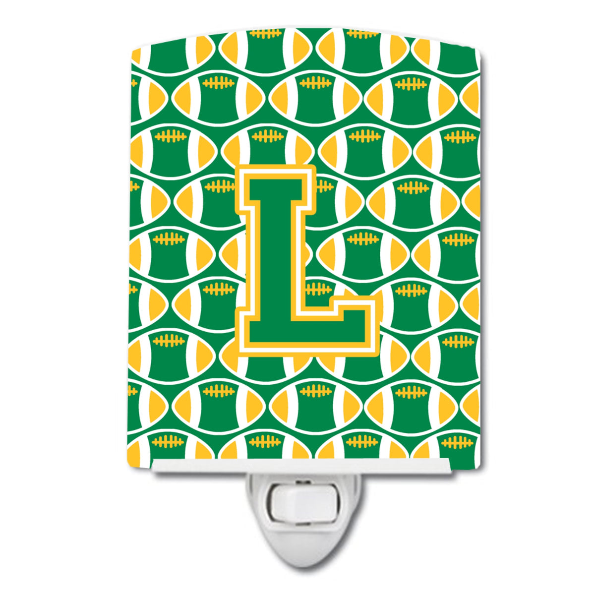 Carolines Treasures Letter L Football Green and Gold Ceramic Night Light, 6x4, Multicolor
