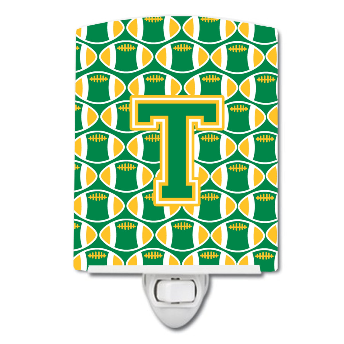 Carolines Treasures Letter T Football Green and Gold Ceramic Night Light, 6x4, Multicolor