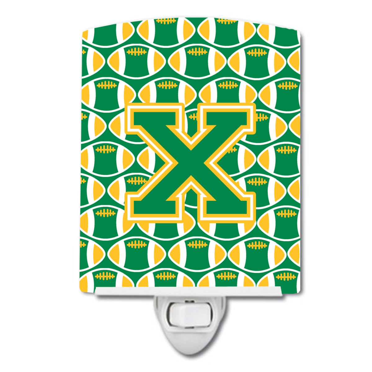 Carolines Treasures Letter X Football Green and Gold Ceramic Night Light, 6x4, Multicolor