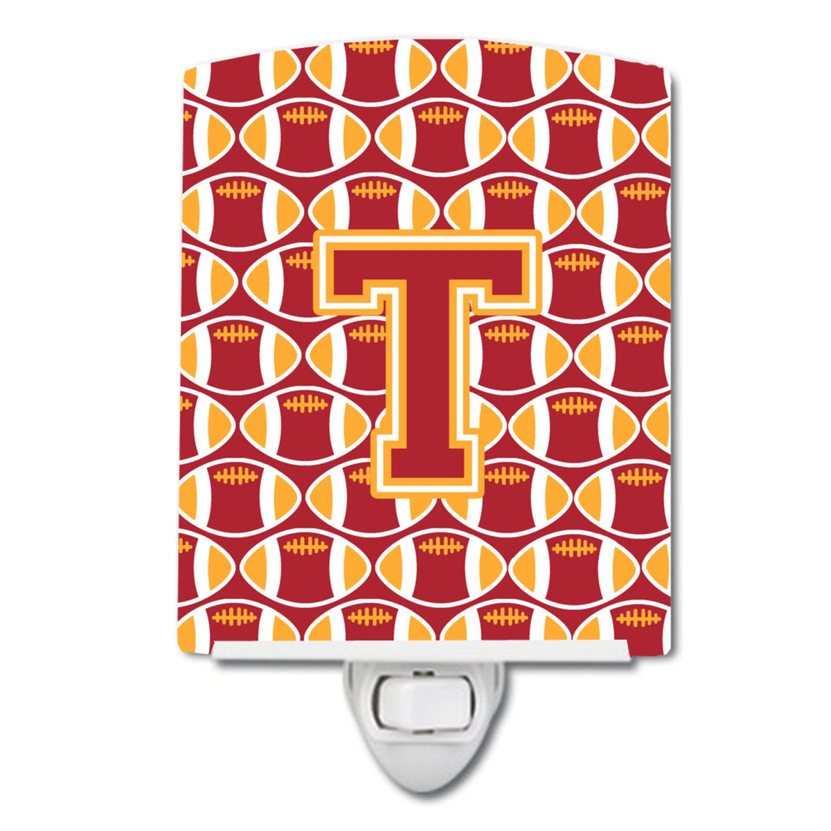 Carolines Treasures Letter T Football Cardinal and Gold Ceramic Night Light, 6x4, Multicolor