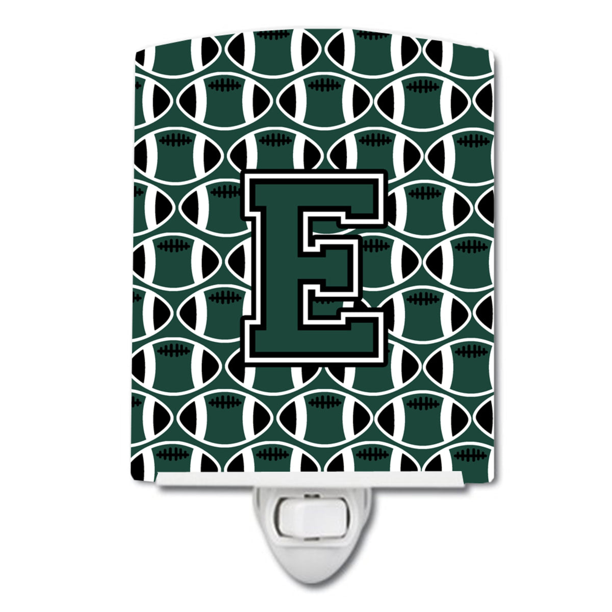 Carolines Treasures Letter E Football Green and White Ceramic Night Light, 6x4, Multicolor