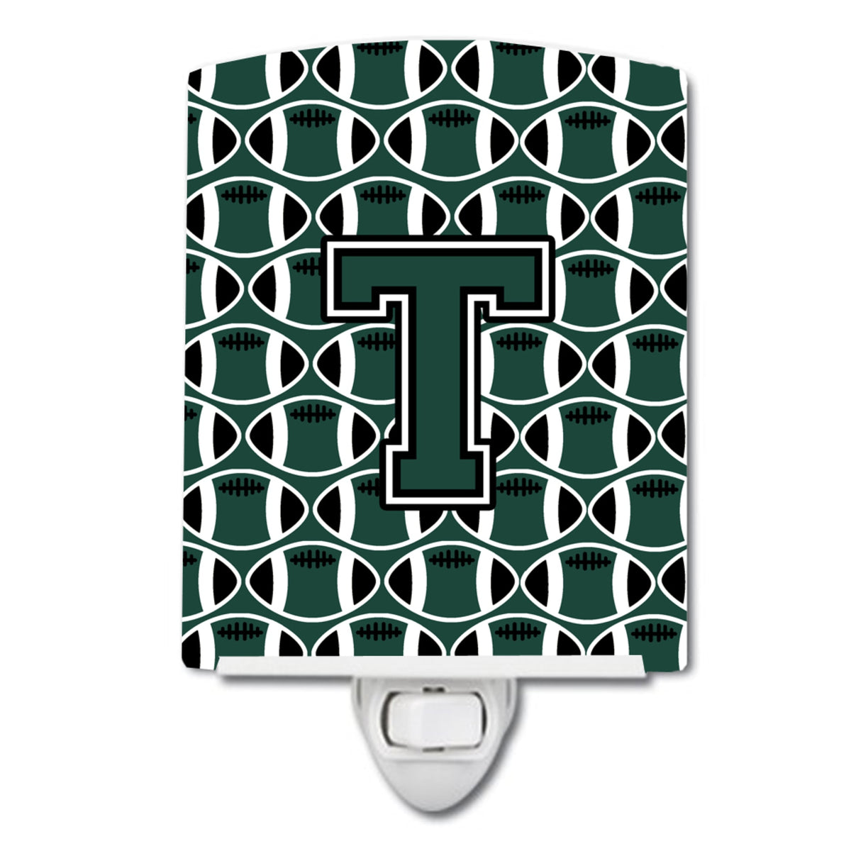 Carolines Treasures Letter T Football Green and White Ceramic Night Light, 6x4, Multicolor