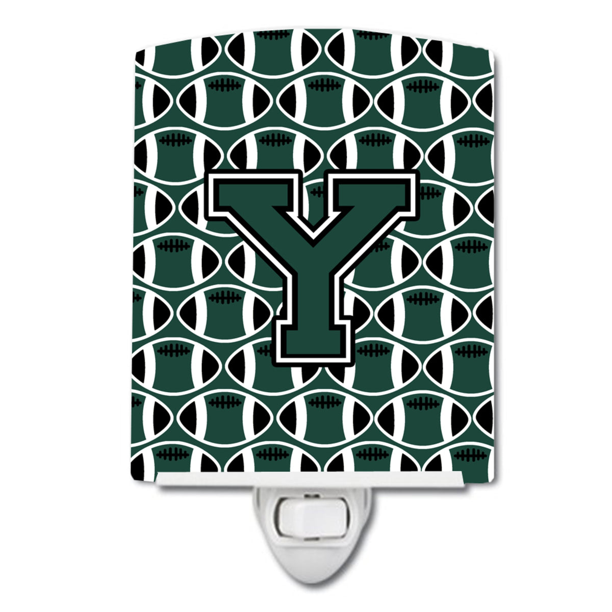 Carolines Treasures Letter Y Football Green and White Ceramic Night Light, 6x4, Multicolor