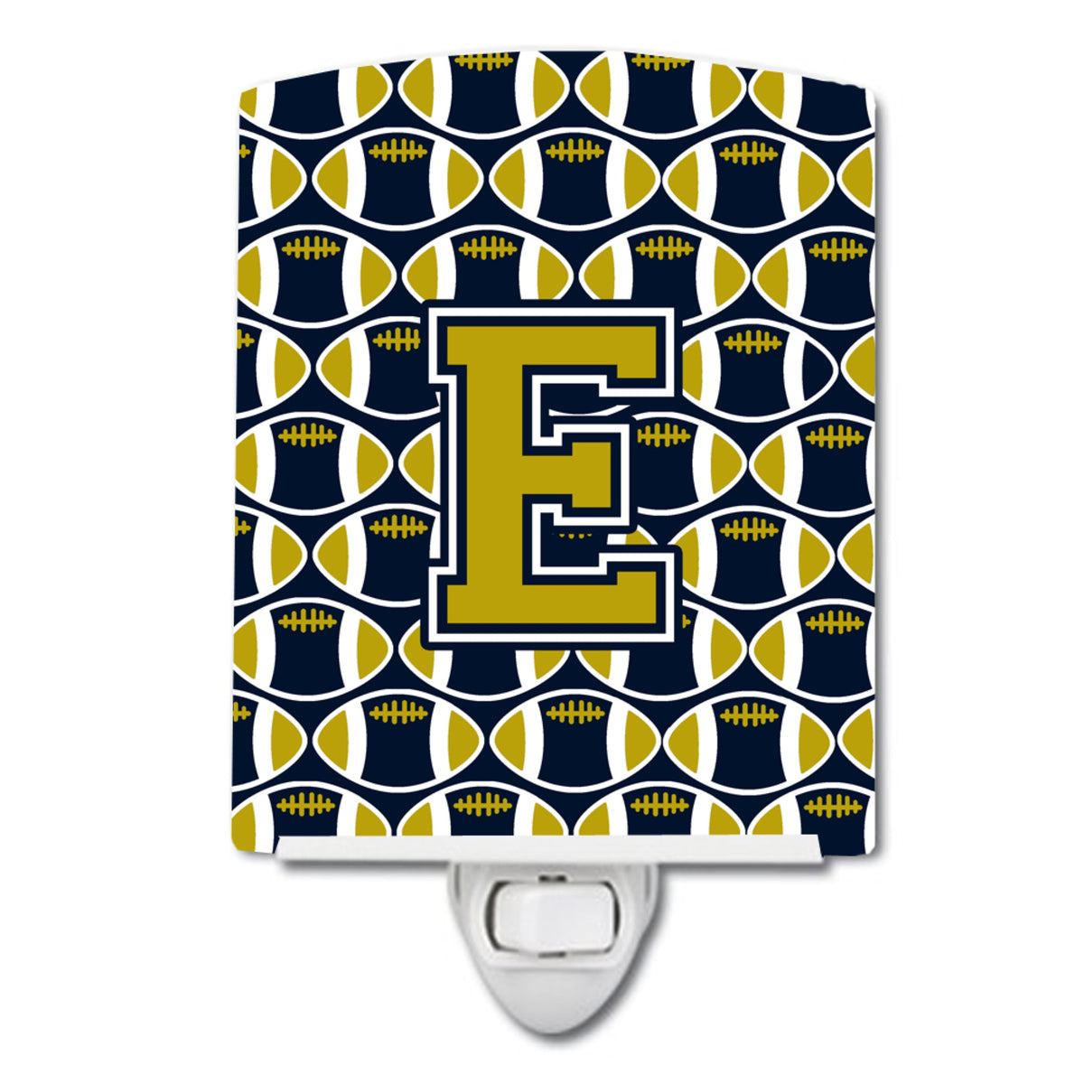 Carolines Treasures Letter E Football Blue and Gold Ceramic Night Light, 6x4, Multicolor
