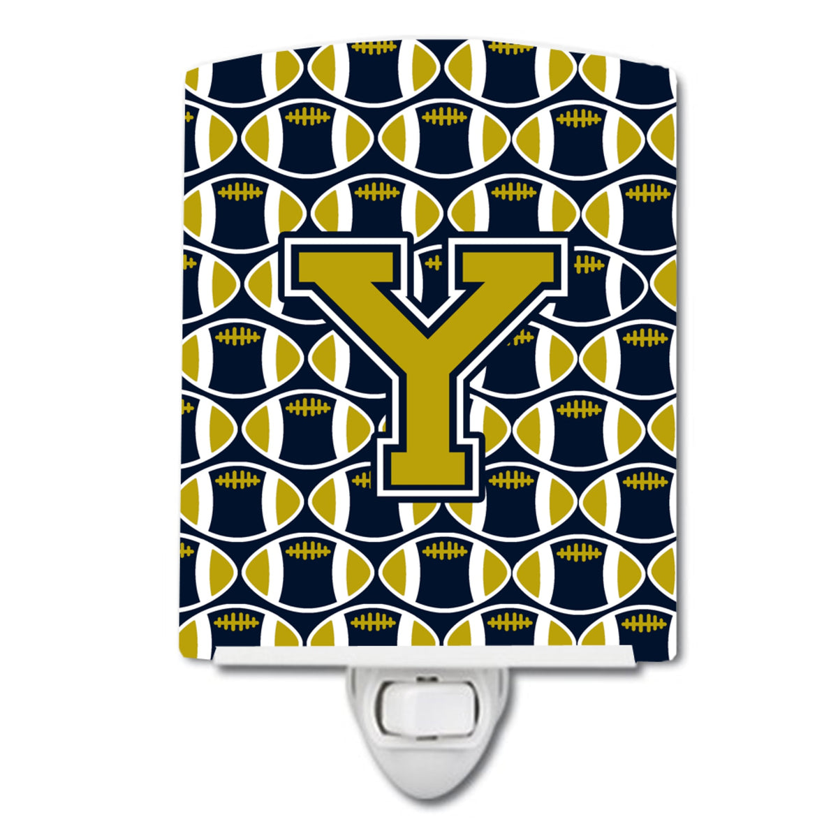Carolines Treasures Letter Y Football Blue and Gold Ceramic Night Light, 6x4, Multicolor
