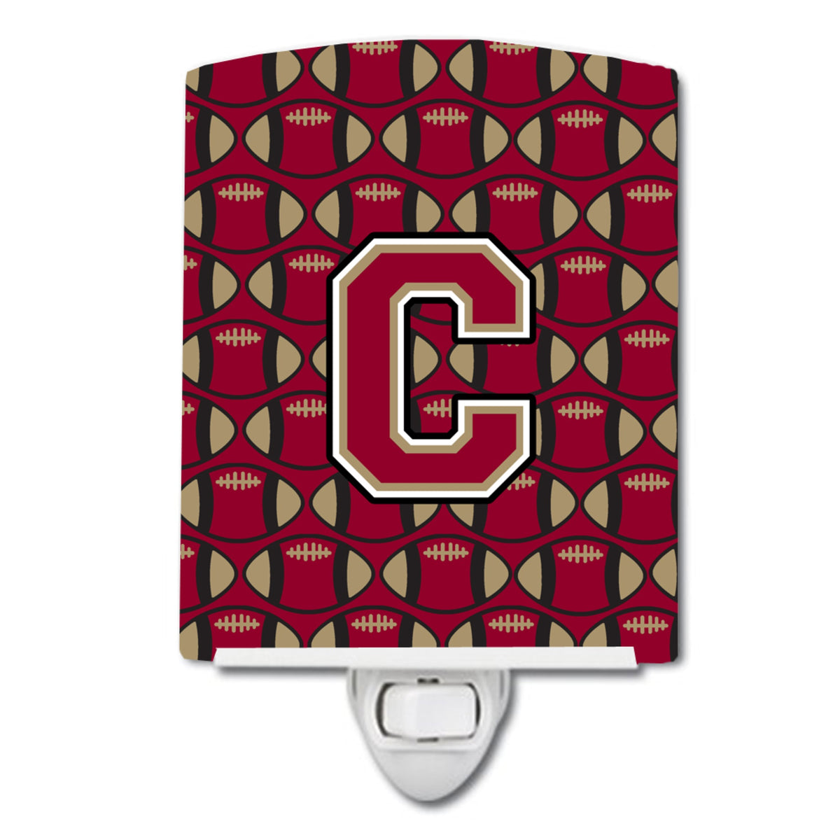 Carolines Treasures Letter C Football Garnet and Gold Ceramic Night Light, 6x4, Multicolor