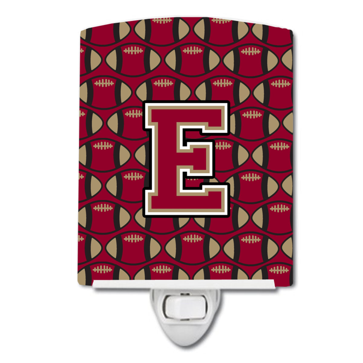 Carolines Treasures Letter E Football Garnet and Gold Ceramic Night Light, 6x4, Multicolor