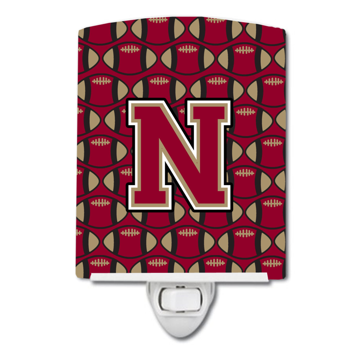 Carolines Treasures Letter N Football Garnet and Gold Ceramic Night Light, 6x4, Multicolor