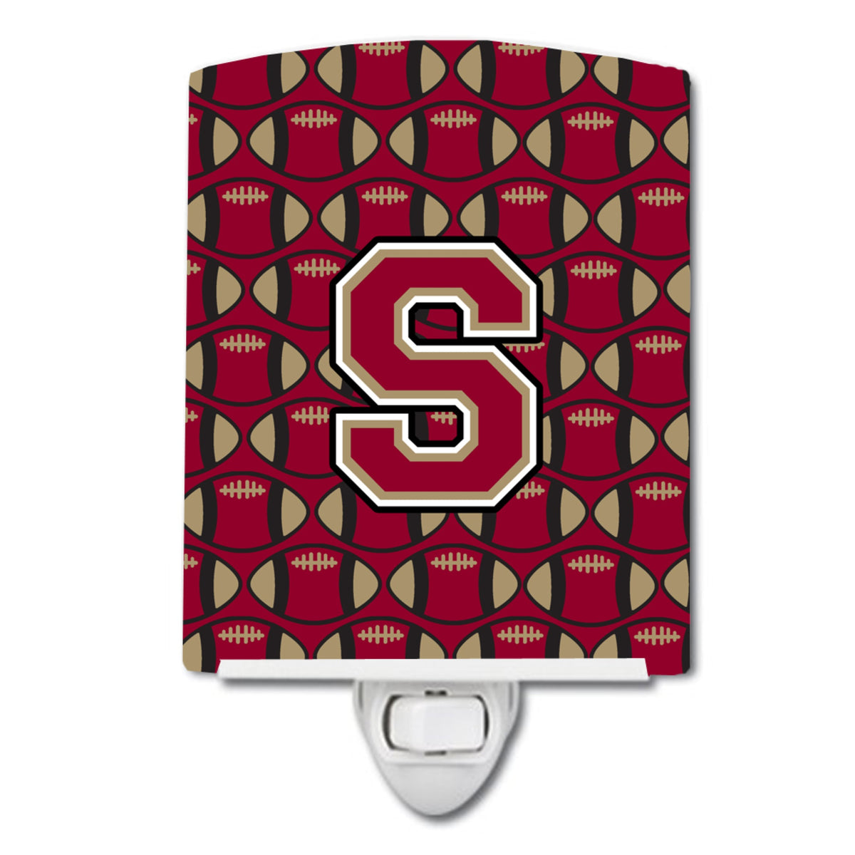 Carolines Treasures Letter S Football Garnet and Gold Ceramic Night Light, 6x4, Multicolor