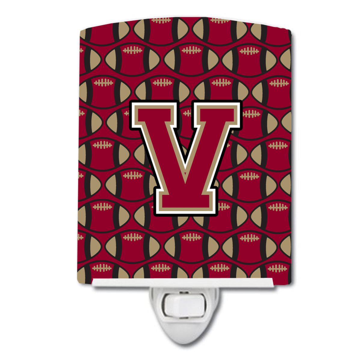 Carolines Treasures Letter V Football Garnet and Gold Ceramic Night Light, 6x4, Multicolor