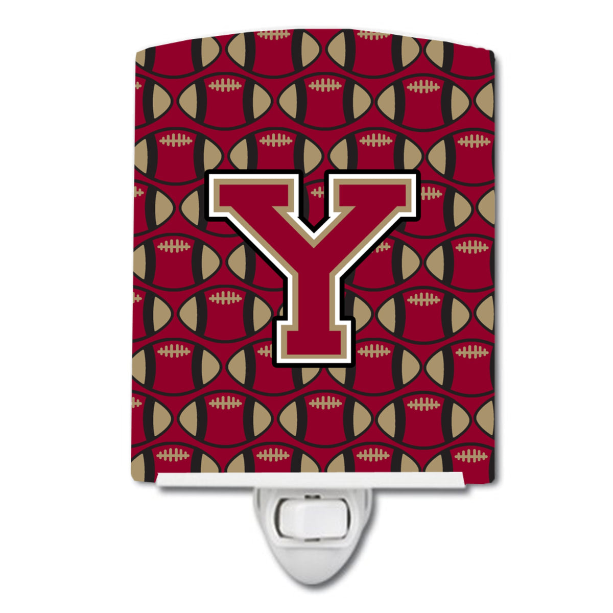 Carolines Treasures Letter Y Football Garnet and Gold Ceramic Night Light, 6x4, Multicolor