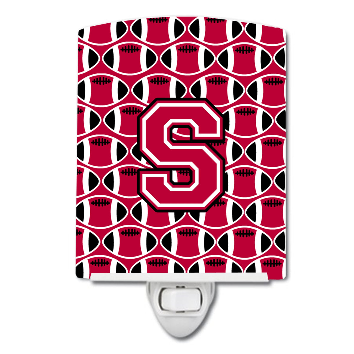 Carolines Treasures Letter S Football Crimson and White Ceramic Night Light, 6x4, Multicolor