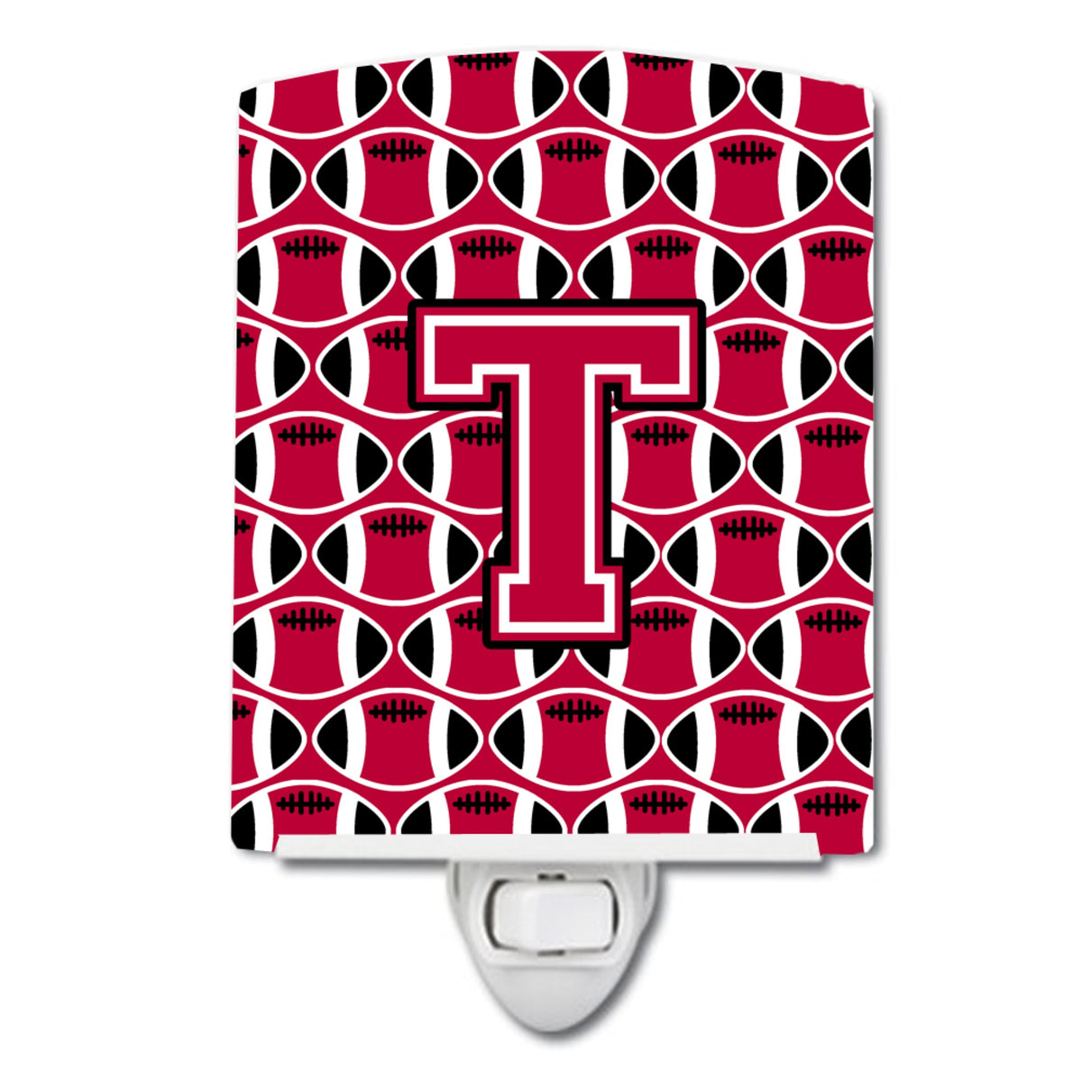 Carolines Treasures Letter T Football Crimson and White Ceramic Night Light, 6x4, Multicolor