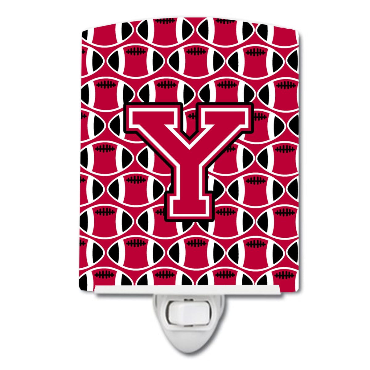 Carolines Treasures Letter Y Football Crimson and White Ceramic Night Light, 6x4, Multicolor