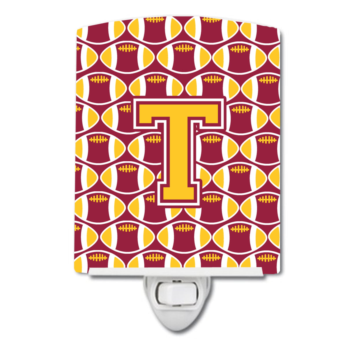 Carolines Treasures Letter T Football Maroon and Gold Ceramic Night Light, 6x4, Multicolor