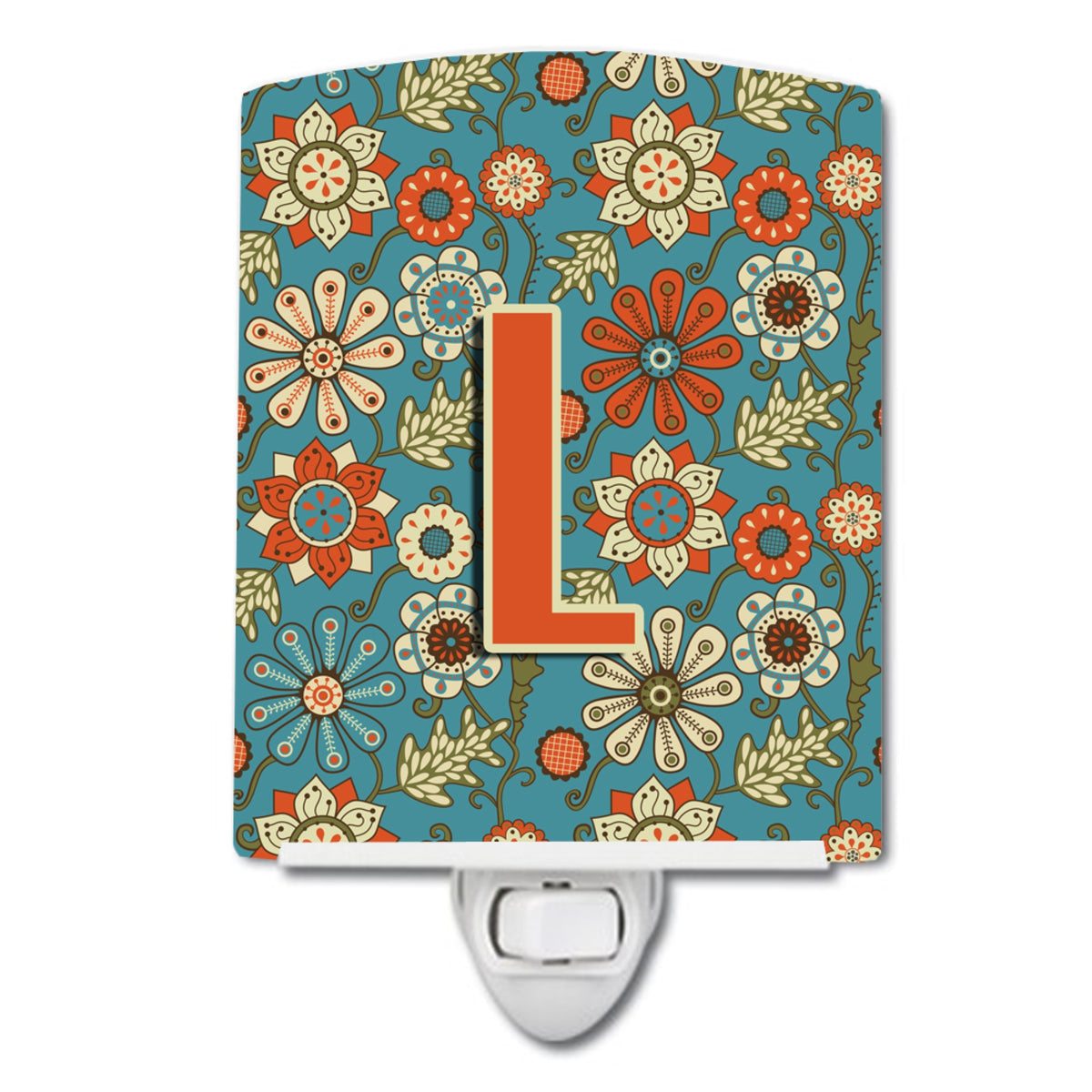 Carolines Treasures Letter L Flowers Retro Blue Ceramic Night Light, 6x4, Multicolor