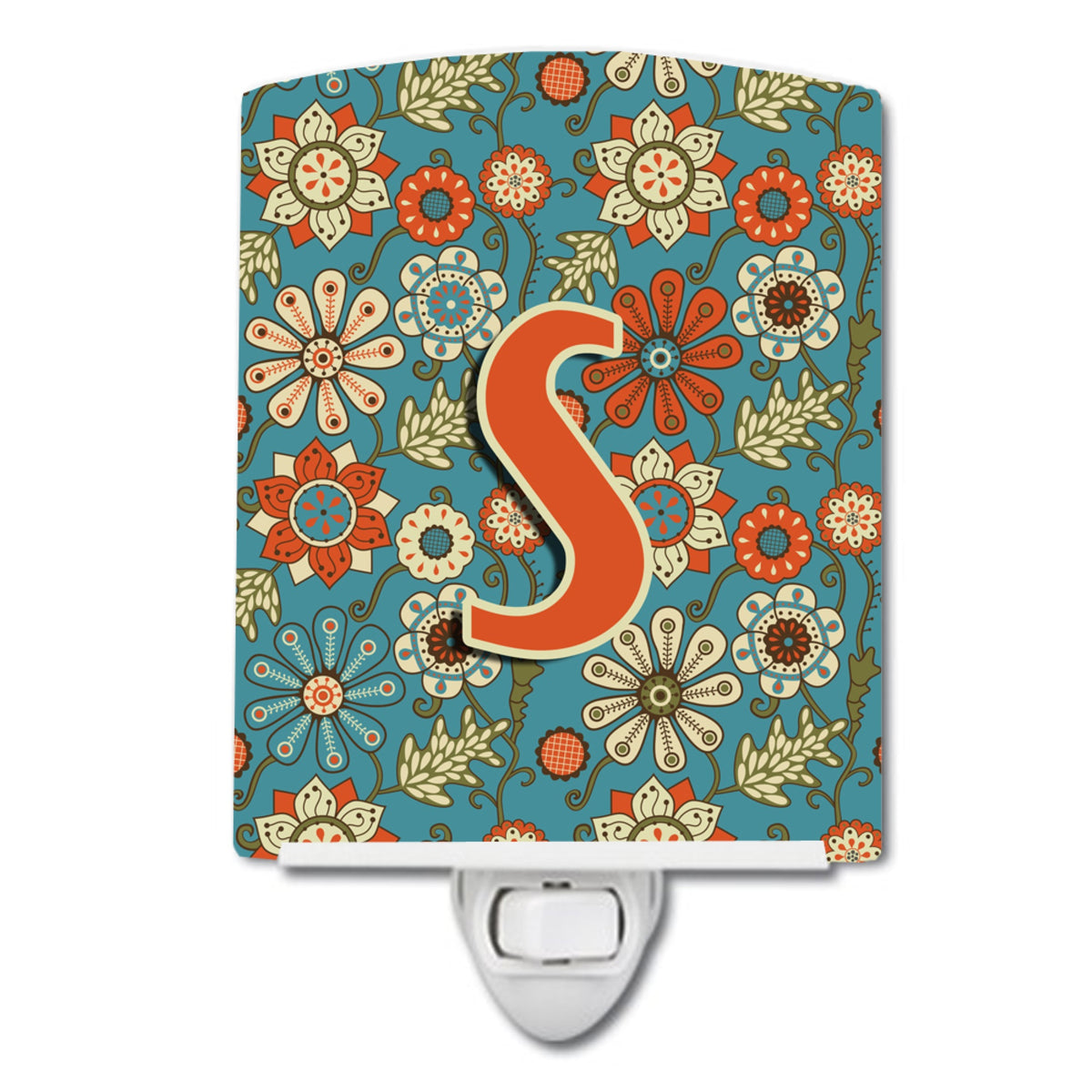 Carolines Treasures Letter S Flowers Retro Blue Ceramic Night Light, 6x4, Multicolor