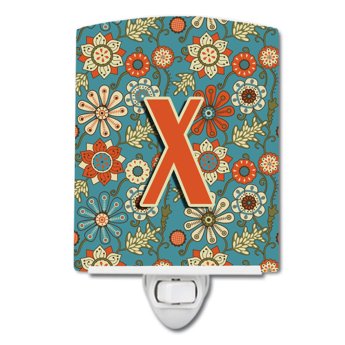 Carolines Treasures Letter X Flowers Retro Blue Ceramic Night Light, 6x4, Multicolor