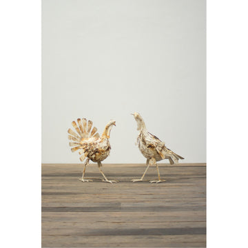KALALOU Set of 2 Antique Turkeys, White Metal Decor - Model CZG1039