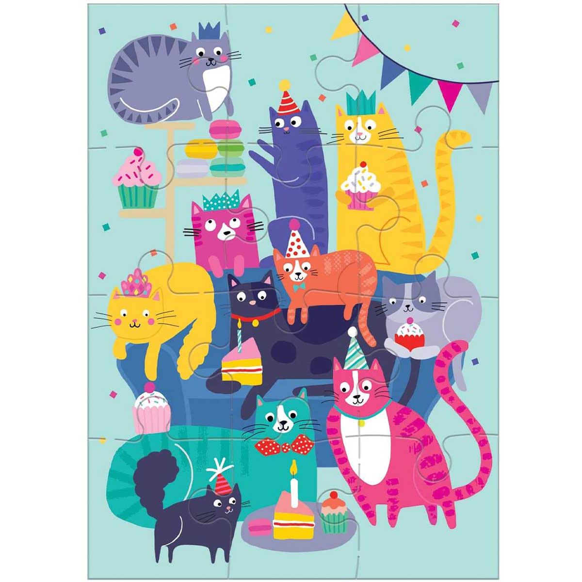 Cat Party Birthday Greeting Card 12 Piece Jigsaw Puzzle Mudpuppy