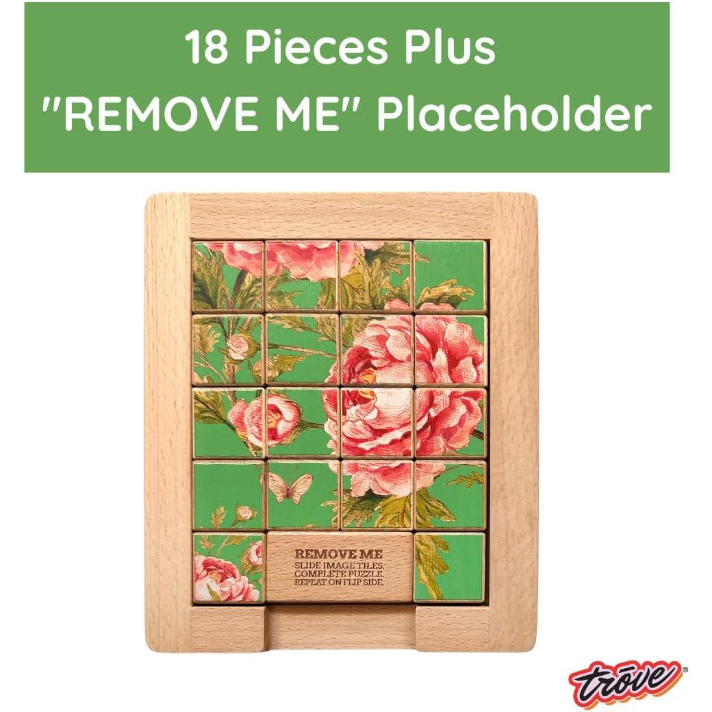 Color Flower vs Grayscale Dualities Sliding Wood Puzzle Trove