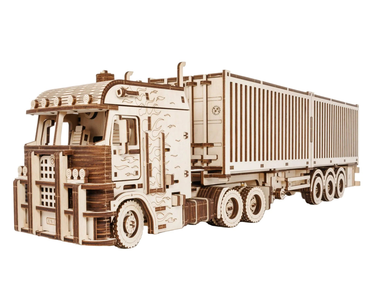 Container Semitrailer for Road King — Mechanical Wooden Model, 238 Pieces