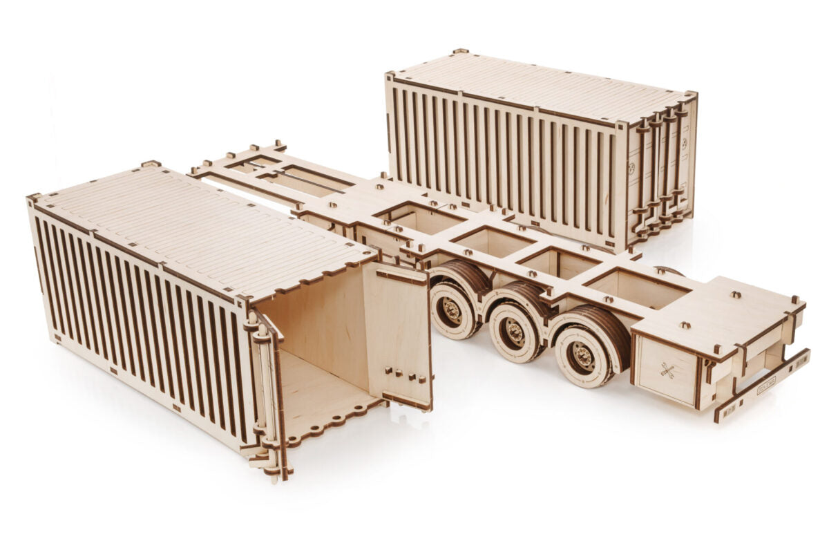 Container Semitrailer for Road King — Mechanical Wooden Model, 238 Pieces