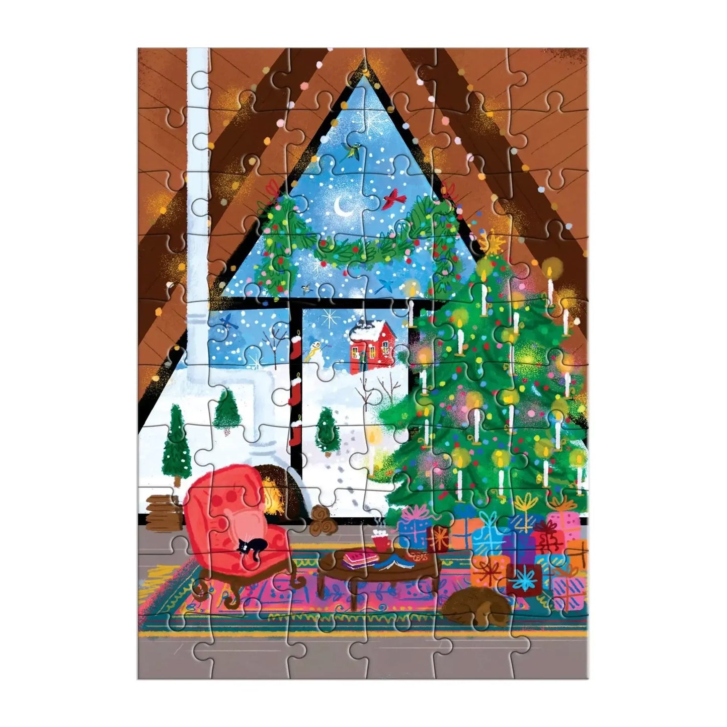 Cozy Cabin Christmas Greeting Card 60 Piece Jigsaw Puzzle Galison