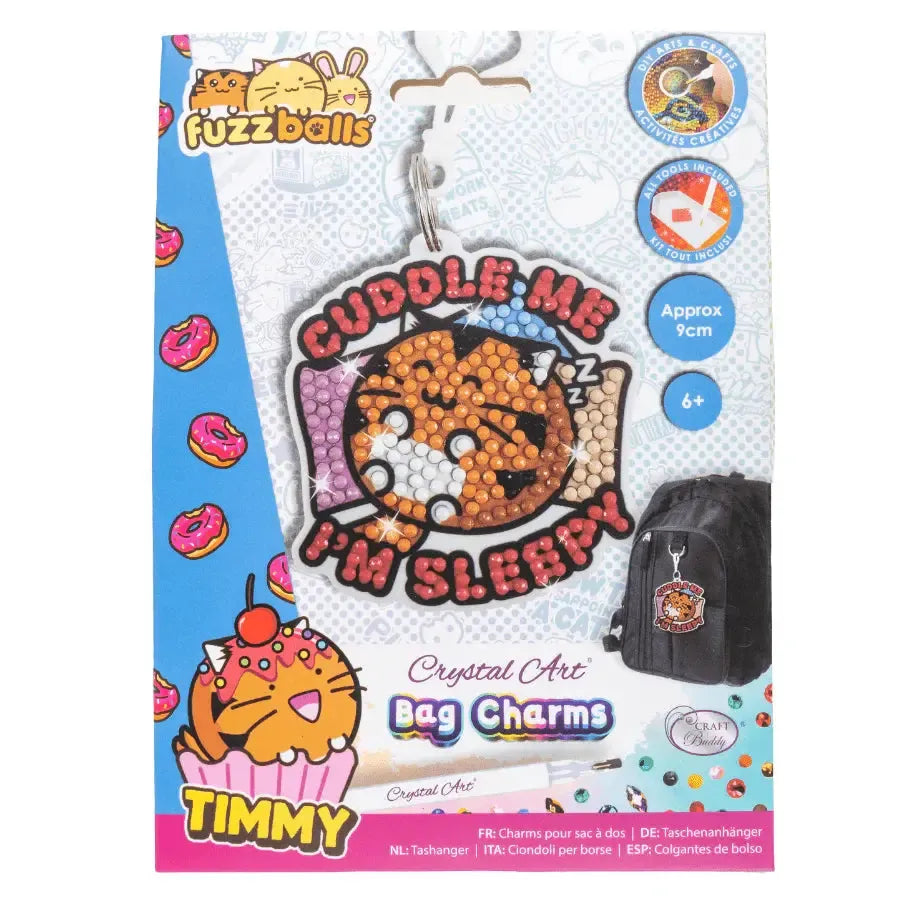 Cuddle Me I'm Sleepy Timmy Crystal Art Fuzz Balls Bag Charm Kit Craft Buddy