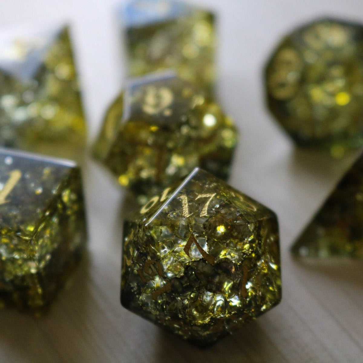 Dark Sun (Green And Yellow) Forge Fire Glass DND Dice Set
