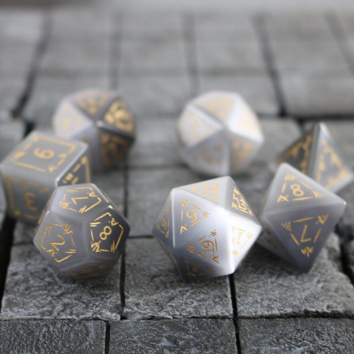 Dragon Shield Gray Cats Eye Gemstone DND Dice Set