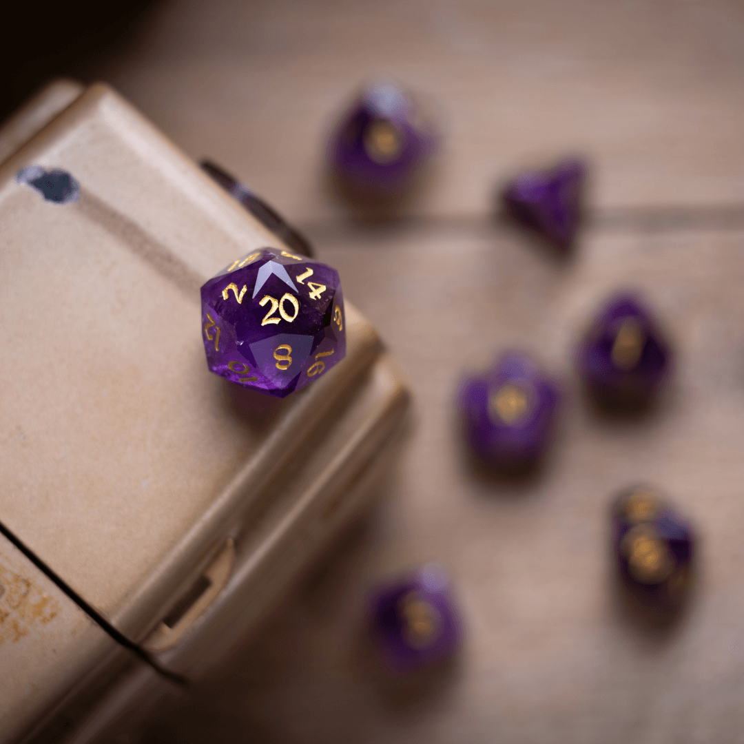 Dwarf Cut Purple Amethyst Gemstone Premium DND Dice Set