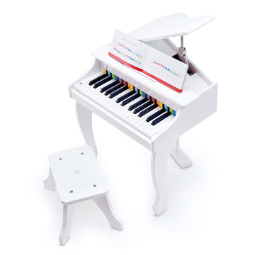 Hape Deluxe White Grand Piano | Thirty Key Piano Toy With Stool, Electronic Keyboard Musical Toy Set For Kids 3 Years+
