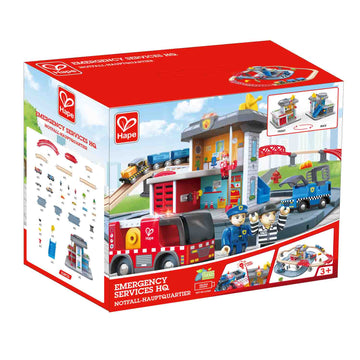 Hape Emergency Services Hq | 2-In-1 Police And Fire Station Complete Play Set With Vehicles And Action Figures Multicolor, L: 33.9, W: 9.1, H: 31.5 Inch