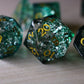 Elven Wood Green Forge Fire Glass DND Dice Set
