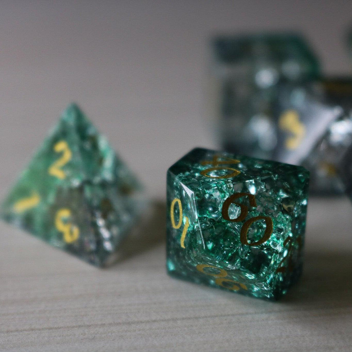 Elven Wood Green Forge Fire Glass DND Dice Set