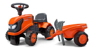 Falk Kubota Ride-On And Push-Along Tractor With Trailer And Tools +1 Year