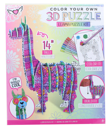 Fashion Angels Color Your Own 3D Llama Puzzle Kit - 5 Puzzle Boards To Color, 8 Markers - Color And Build A 14-Inch-Tall Llama - Develop Fine Motor Skills And Problem Solving- Ages 8 And Up