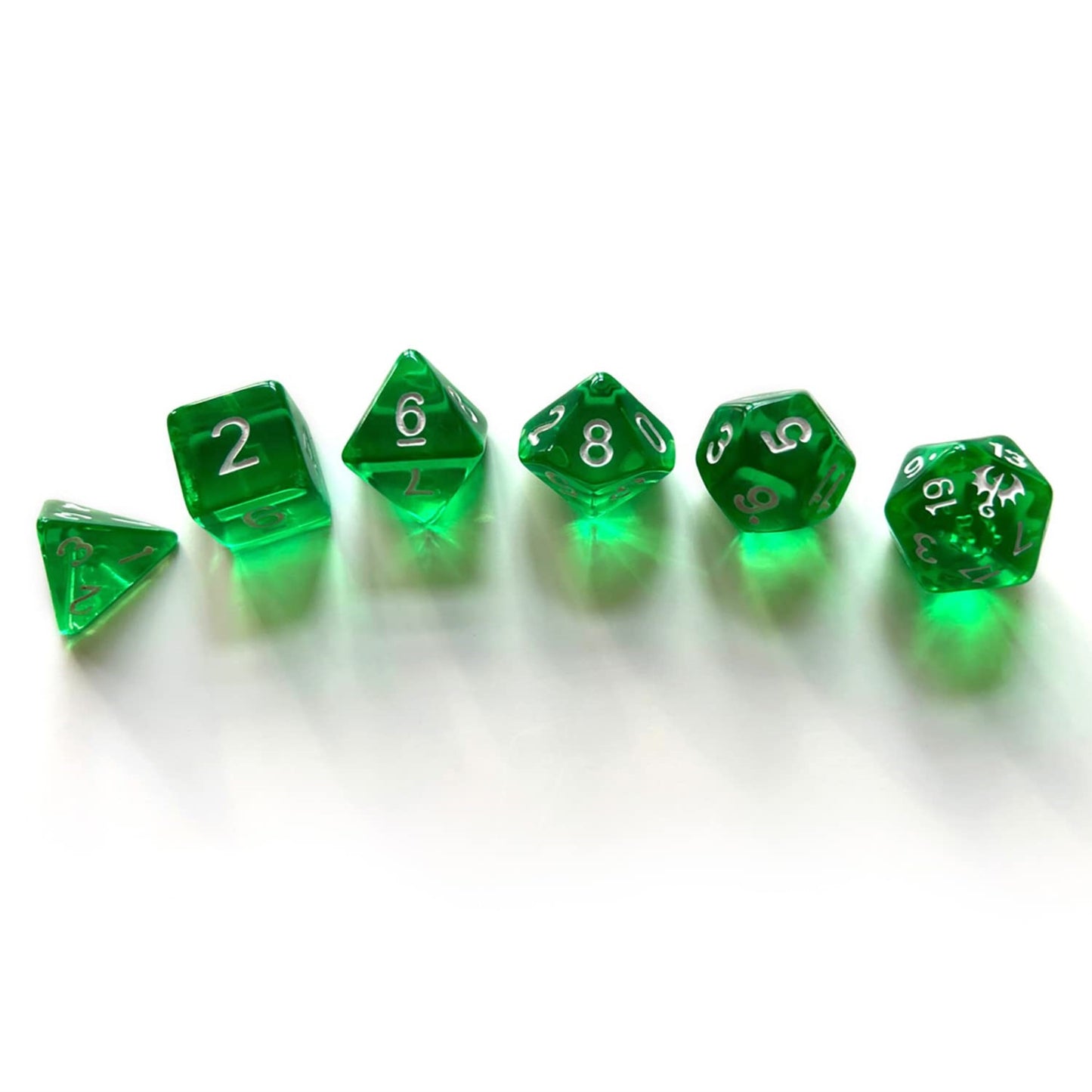 Free League Dragonbane 6-Piece Green Transparent Dice Set, Includes D4-D20, Standard Size, Model 230015