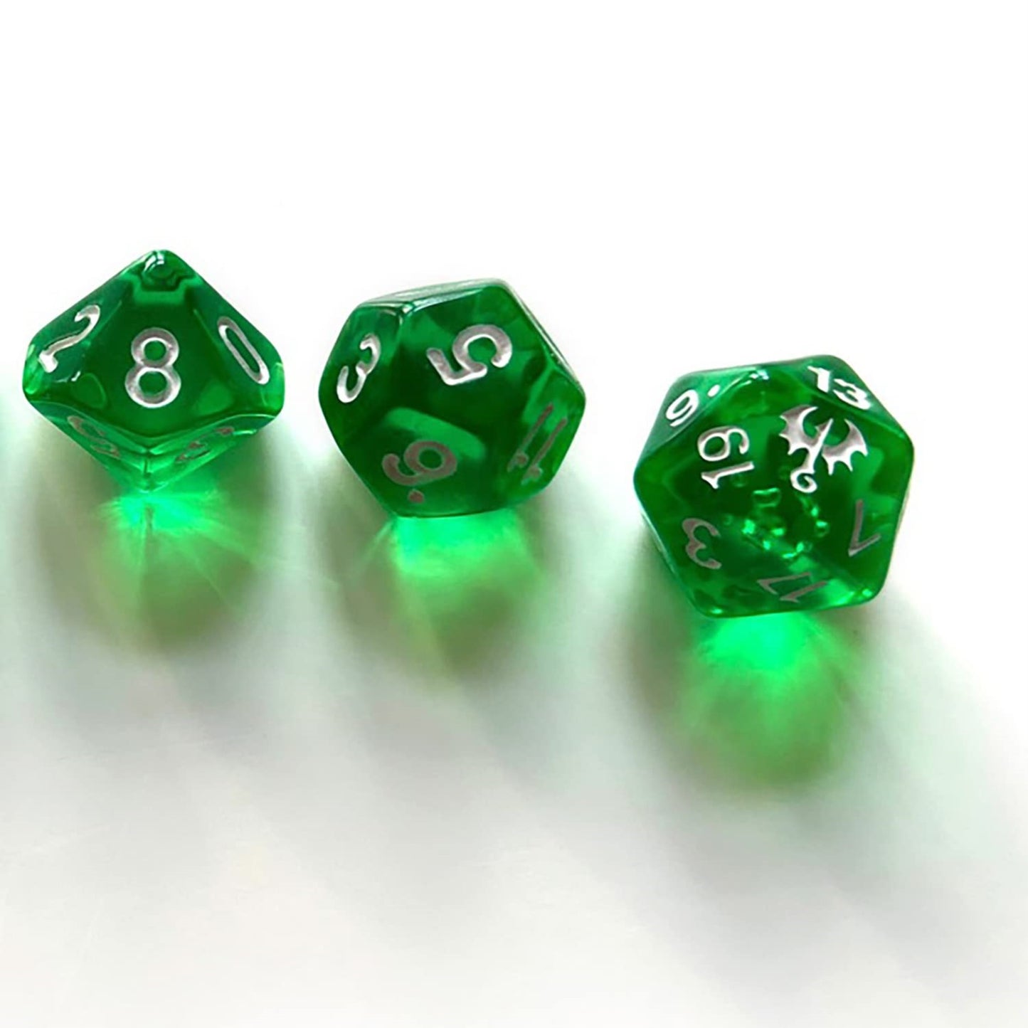Free League Dragonbane 6-Piece Green Transparent Dice Set, Includes D4-D20, Standard Size, Model 230015