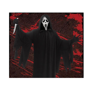 Fun World Ghost Face Backdrop 5' x 5' - Black Plastic, Model 91886GF
