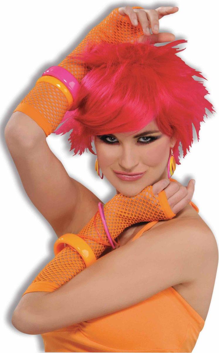 Fishnet Fingerless Long Costume Glove Orange One Size